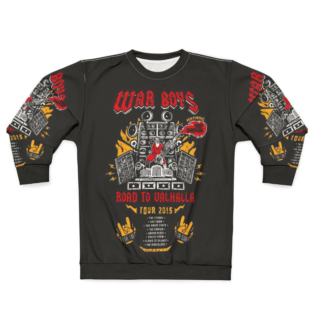 Road to Valhalla Tour Sweatshirt featuring heavy metal music and film imagery