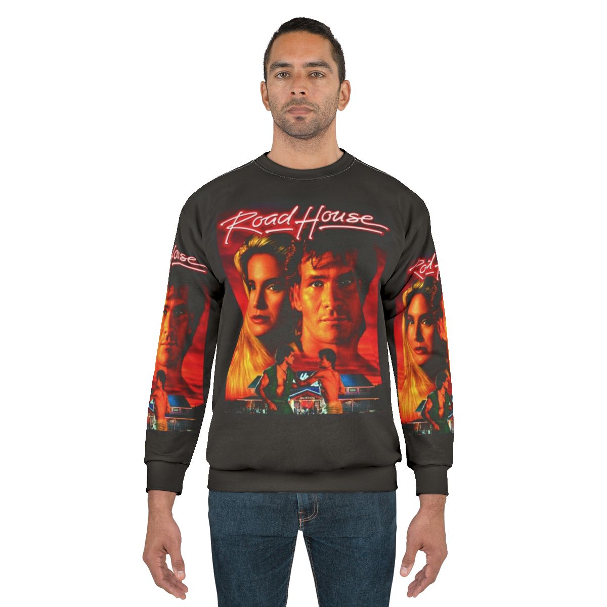 Retro Roadhouse Movie Sweatshirt with Patrick Swayze Graphic