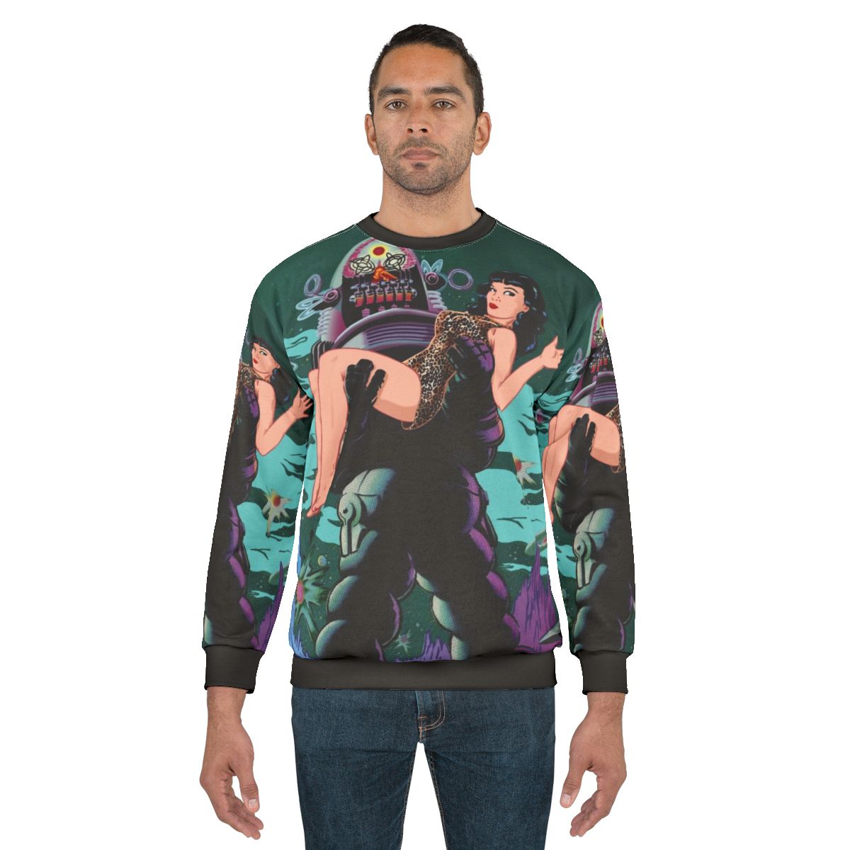 Retro Robby the Robot and Bettie Page Sweatshirt