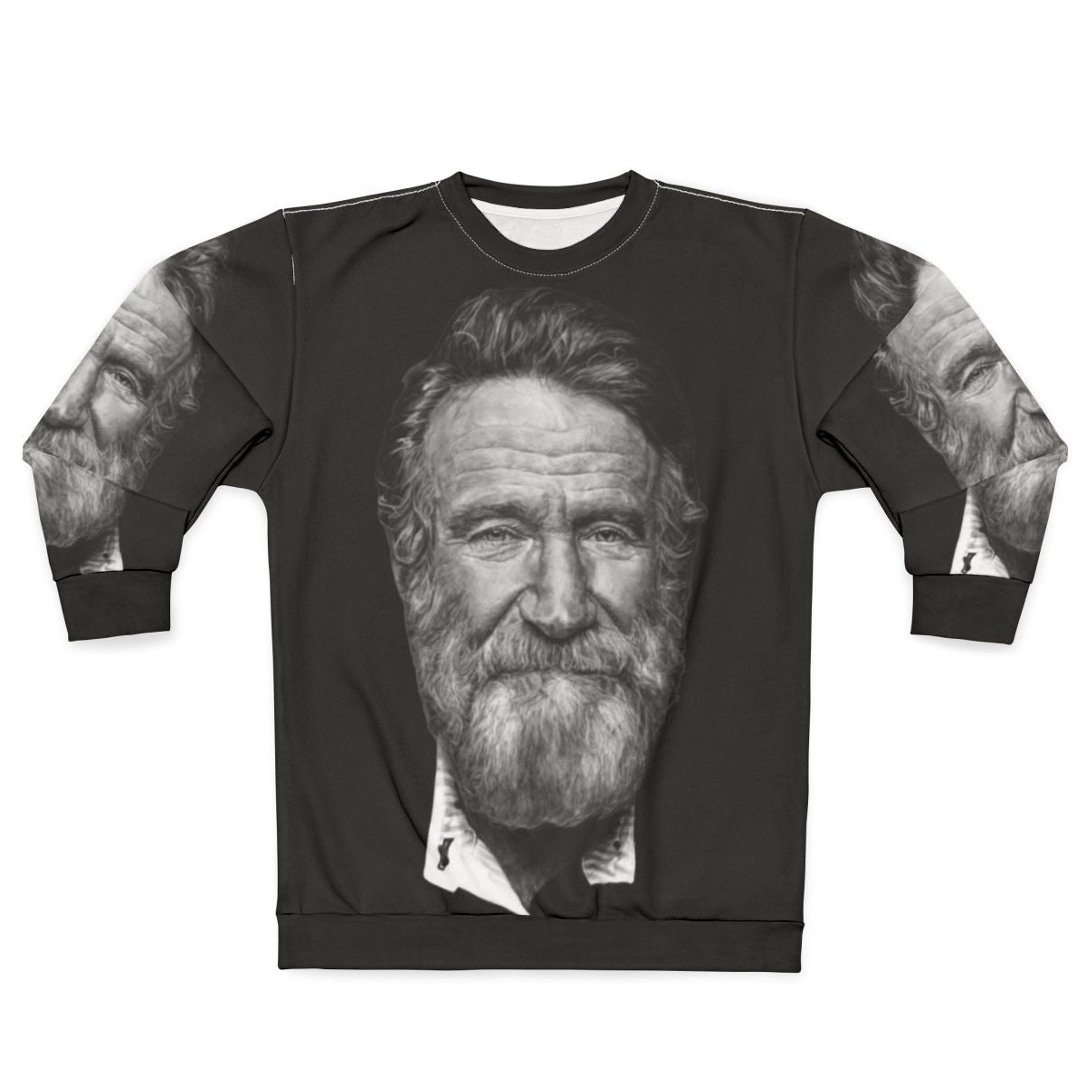 Robin Williams Portrait Sweatshirt with Comedy, Disney, and Genie Quotes