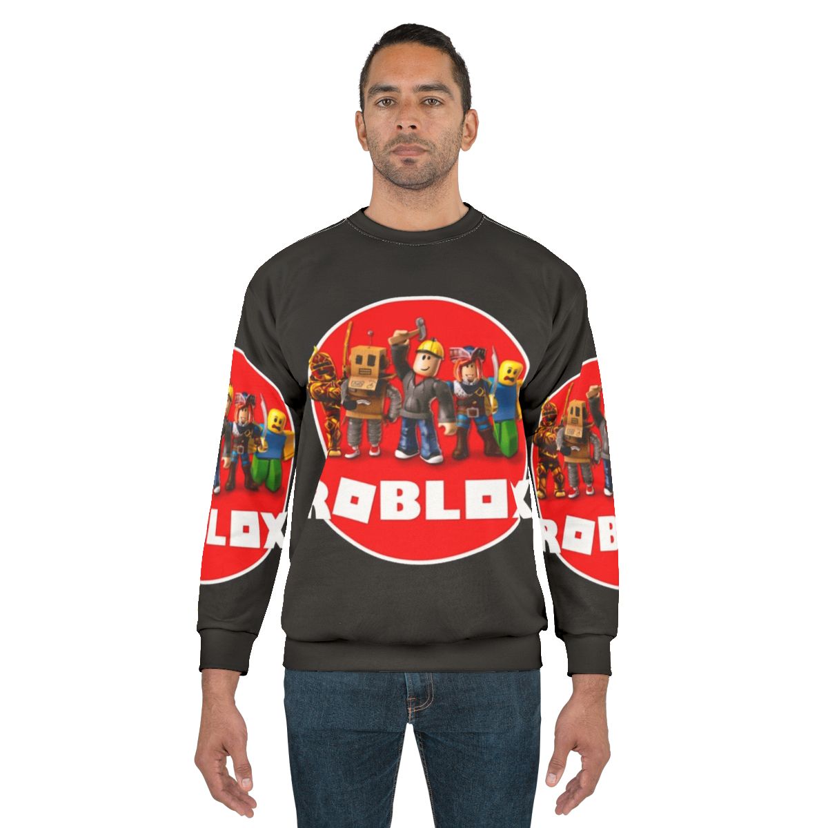 Roblox characters and logo printed on a comfortable sweatshirt for gamers