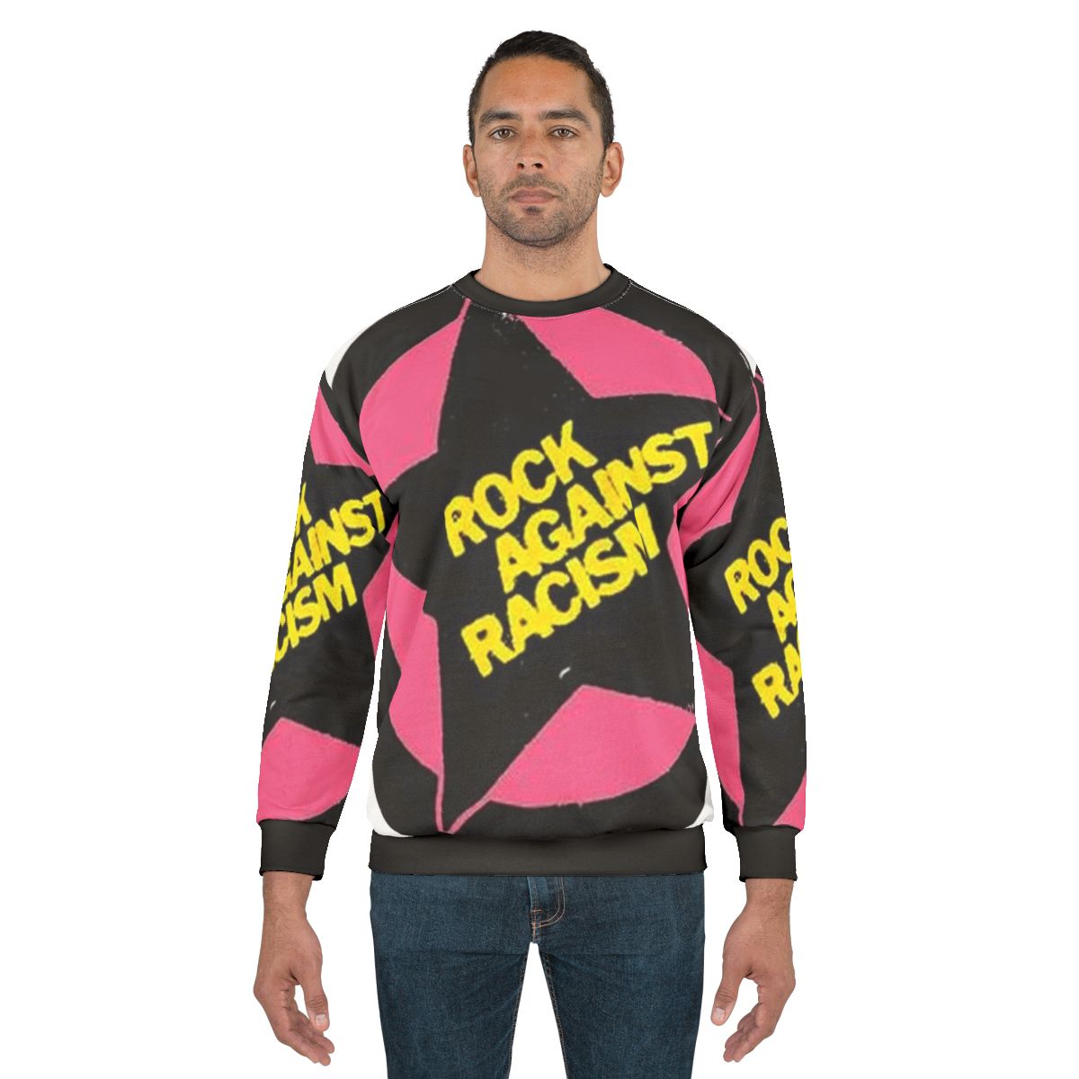 Rock Against Racism protest sweatshirt with anti-racism graphic