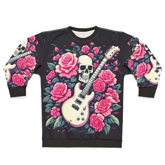 Rock and Roses Sweatshirt with Guitar, Skull, and Roses