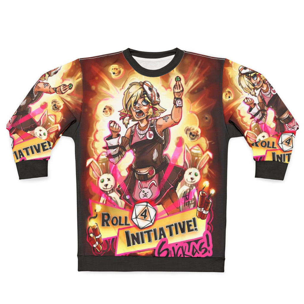 "Roll for Initiative Suckas" Borderlands Gamer Sweatshirt featuring dice and Vault Hunter imagery