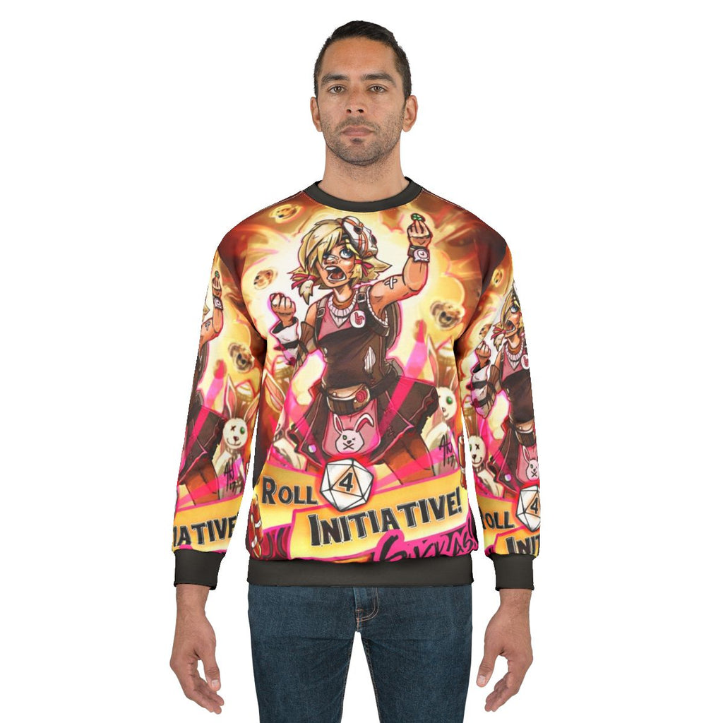 "Roll for Initiative Suckas" Borderlands Gamer Sweatshirt featuring dice and Vault Hunter imagery