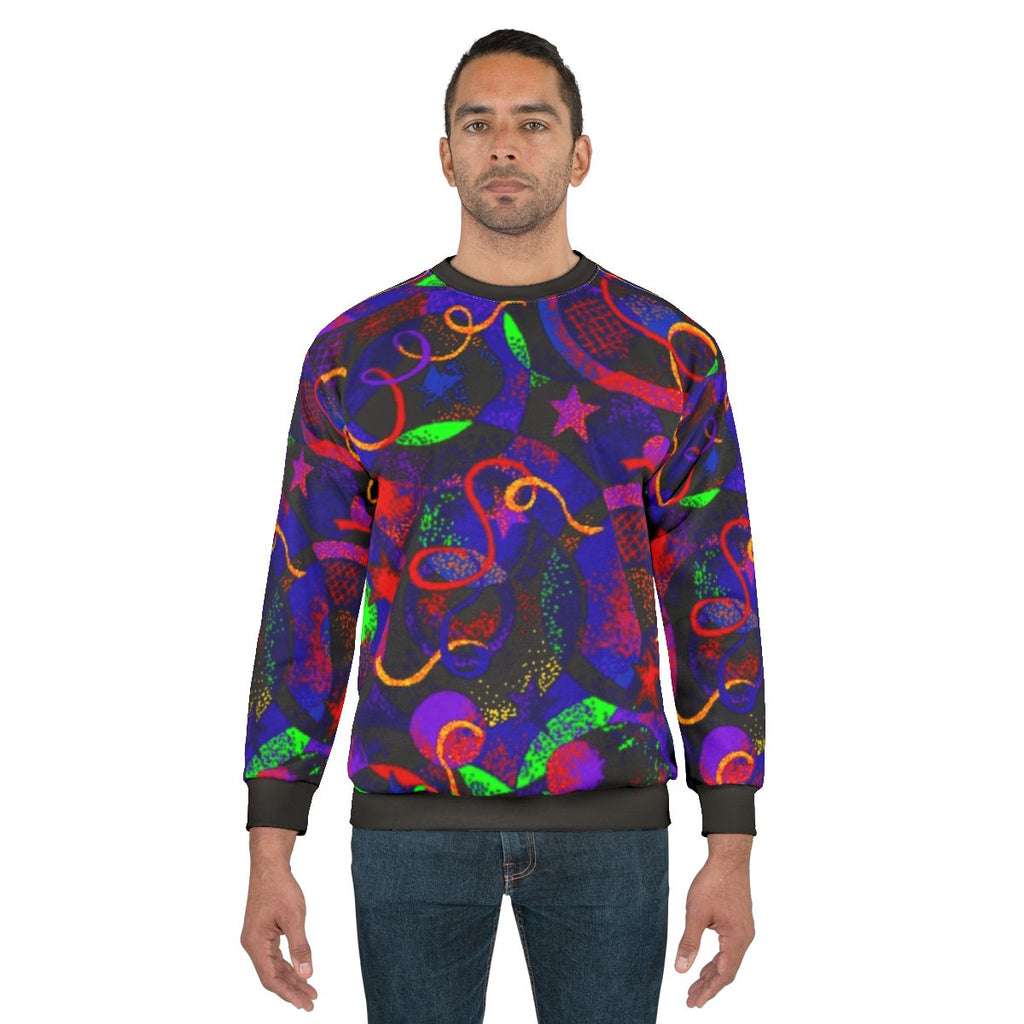 Roller rink inspired vintage sweatshirt with neon pattern