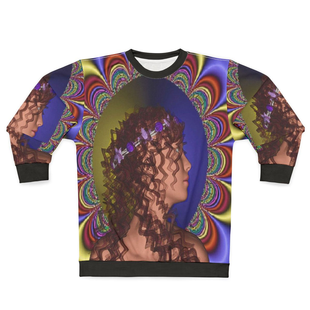 Romanticism inspired sweatshirt with fantasy, nature, and abstract patterns