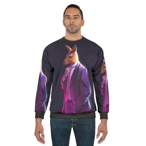 Atheist Sweatshirt with Roo in Suit and Atheism Is Unstoppable Logo