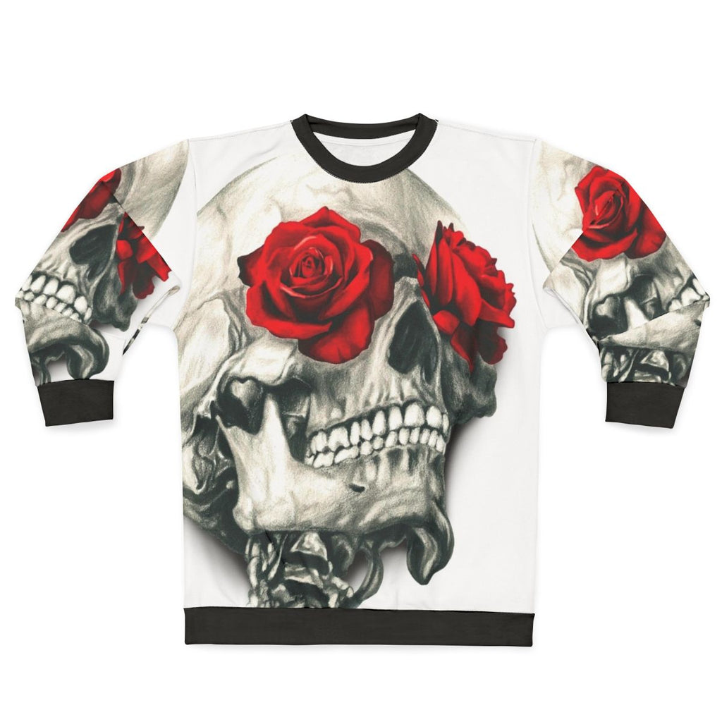 Rose skull sweatshirt featuring a bold floral and skeleton design