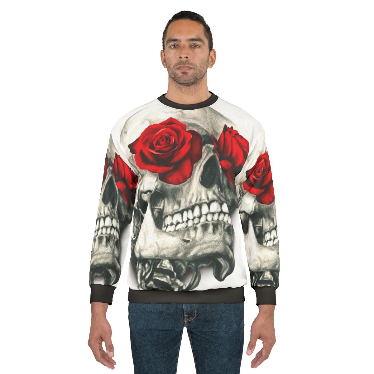 Rose skull sweatshirt featuring a bold floral and skeleton design