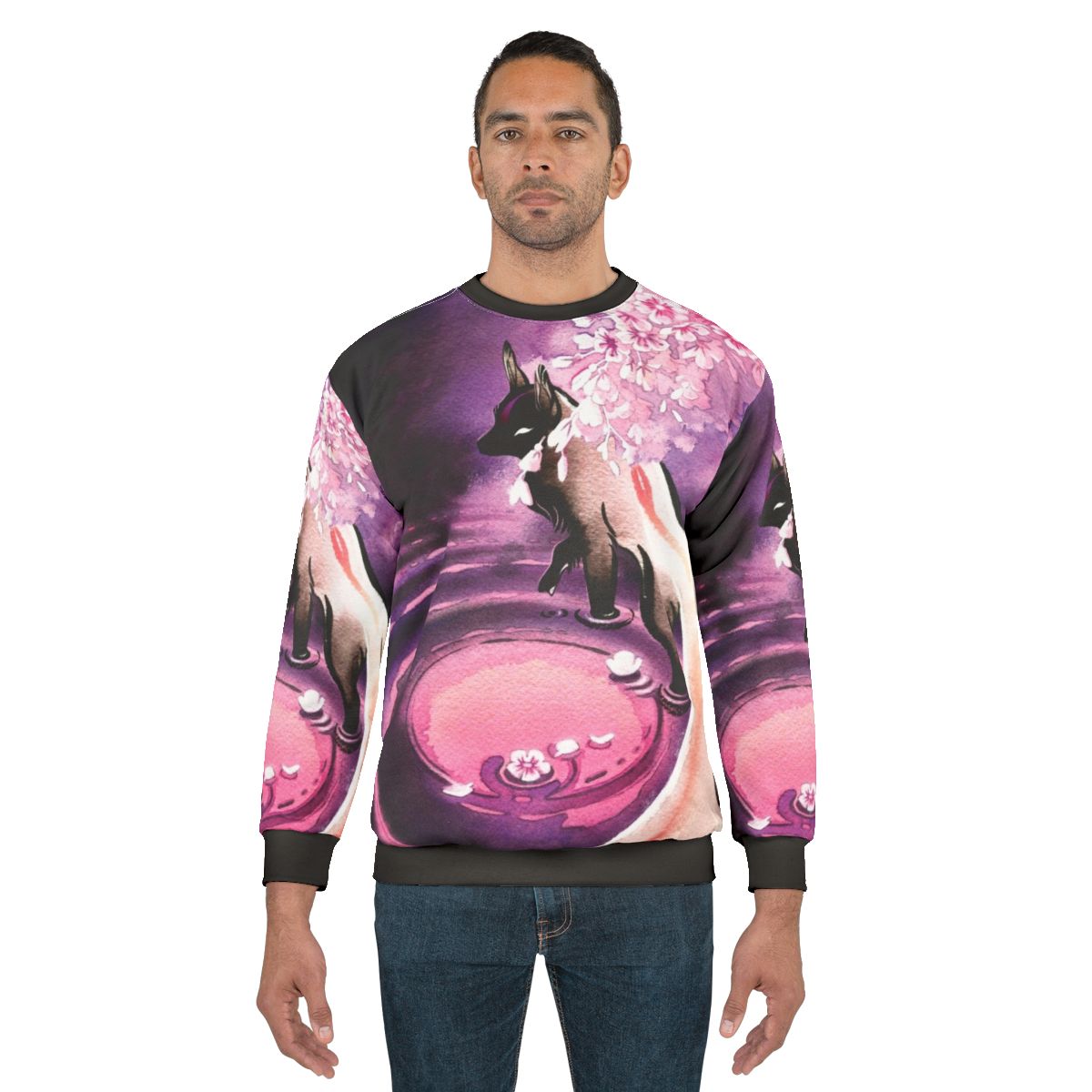 Rose Moon Sakura Blossom Fox Sweatshirt for Japanese Fashion Lovers