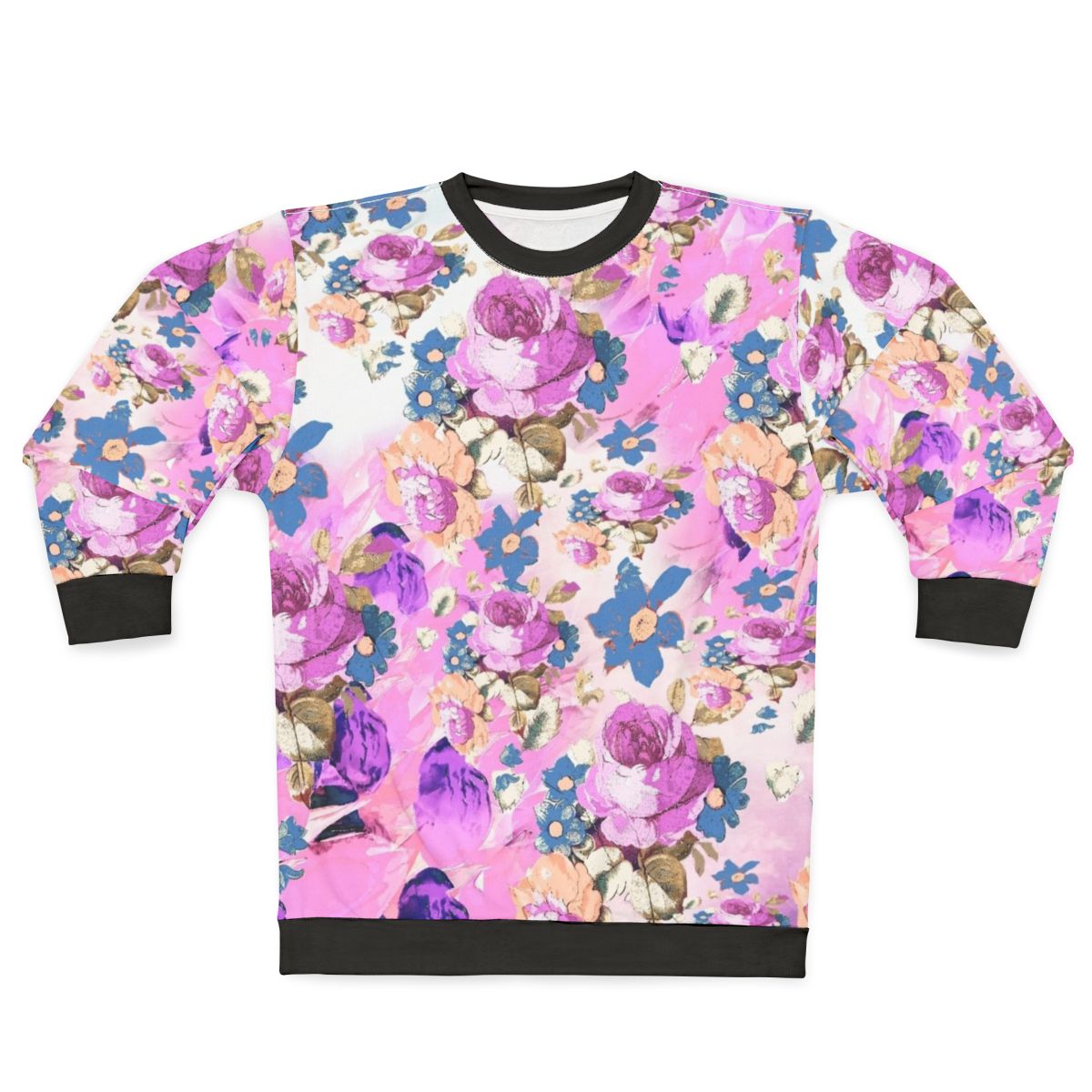 Floral roses pattern sweatshirt in pastel pink and purple colors