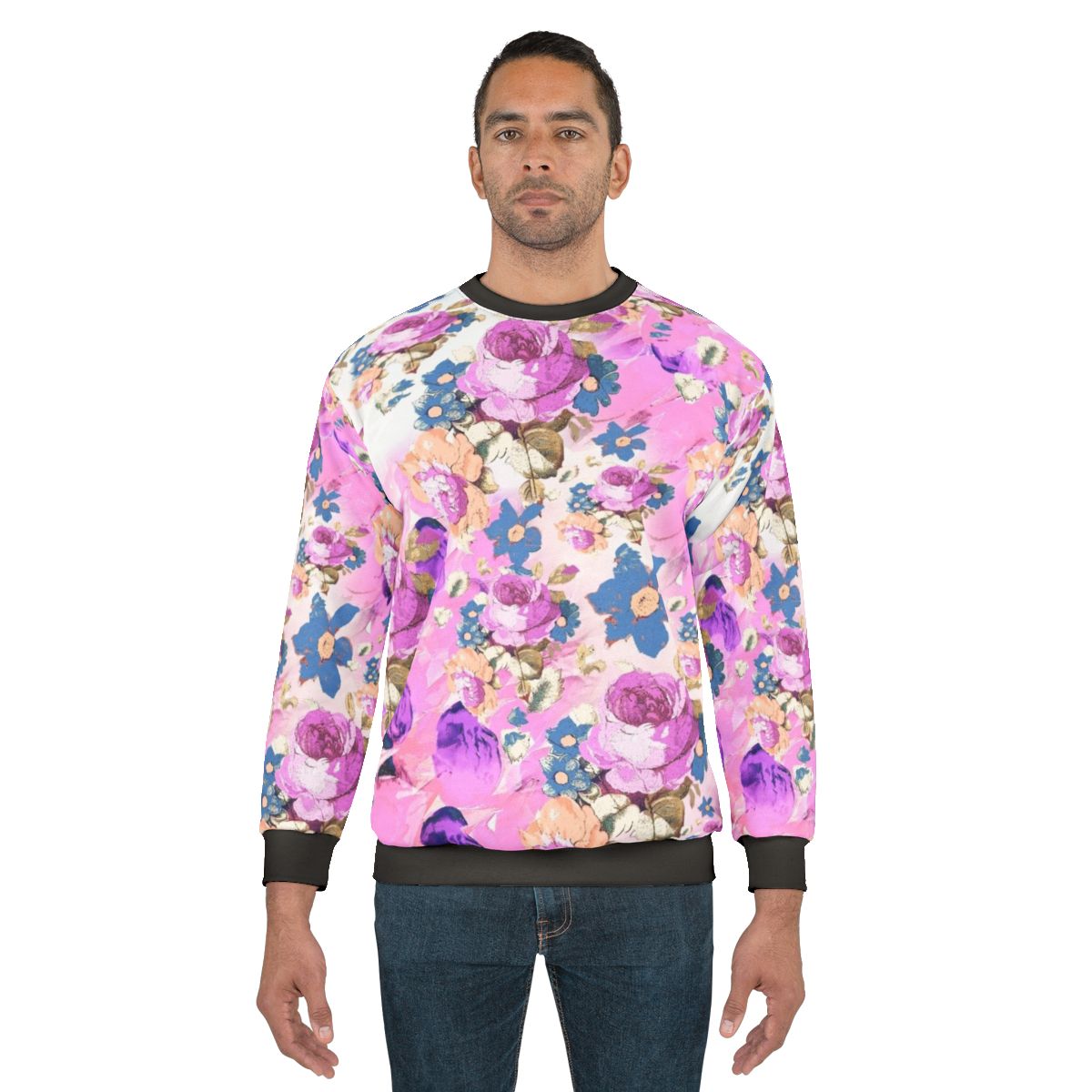 Floral roses pattern sweatshirt in pastel pink and purple colors