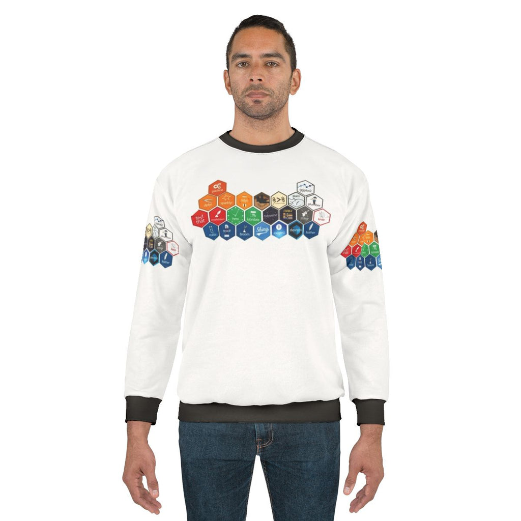 R Studio sweatshirt with data science and coding focused design