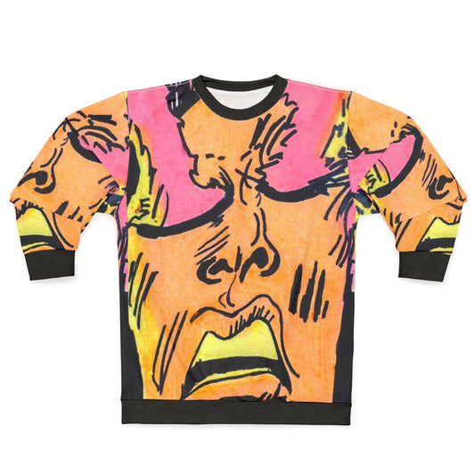 Rude superhero sweatshirt with retro comic art design