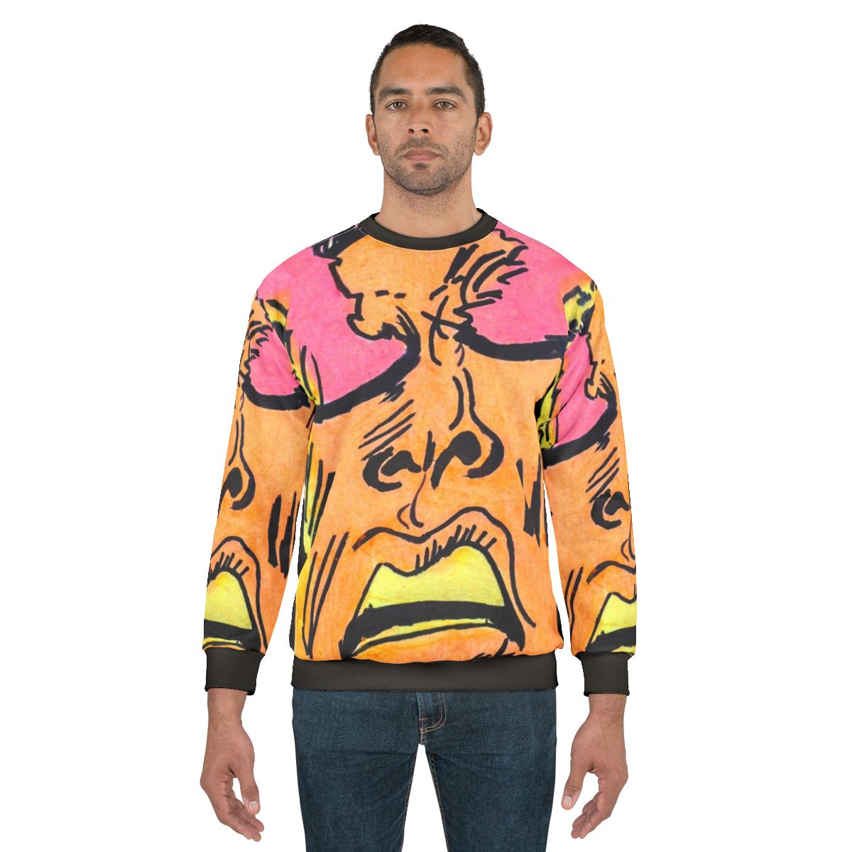 Rude superhero sweatshirt with retro comic art design