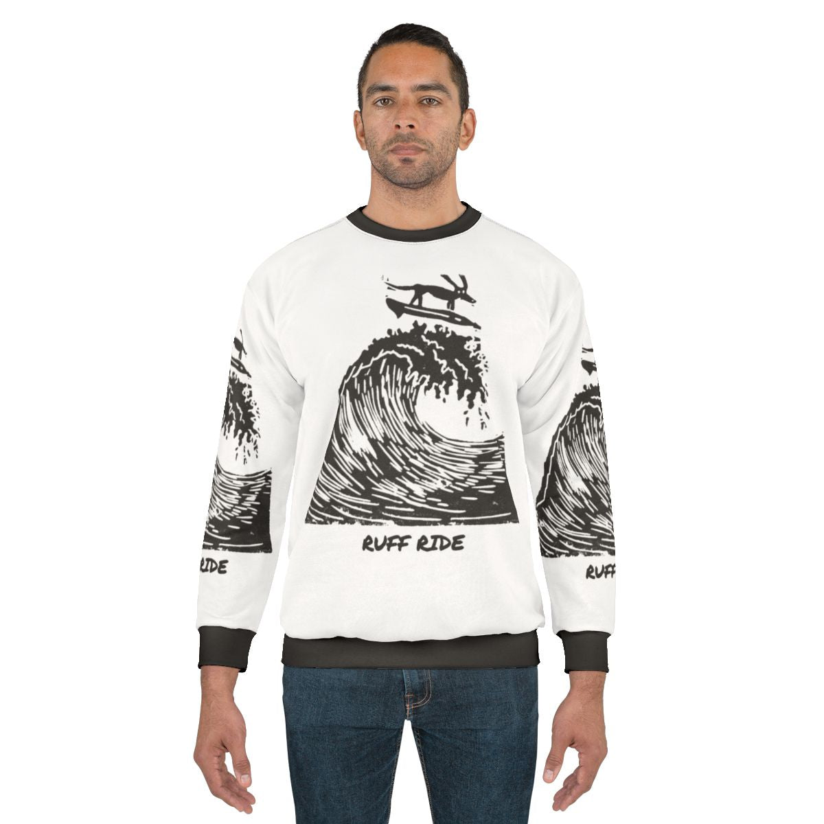 Ruff Ride wiener dog surfing sweatshirt