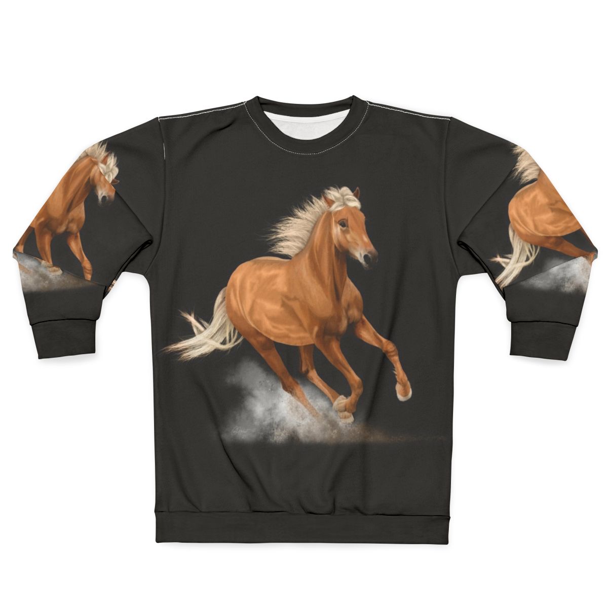 Running palomino horse painting on a graphic sweatshirt
