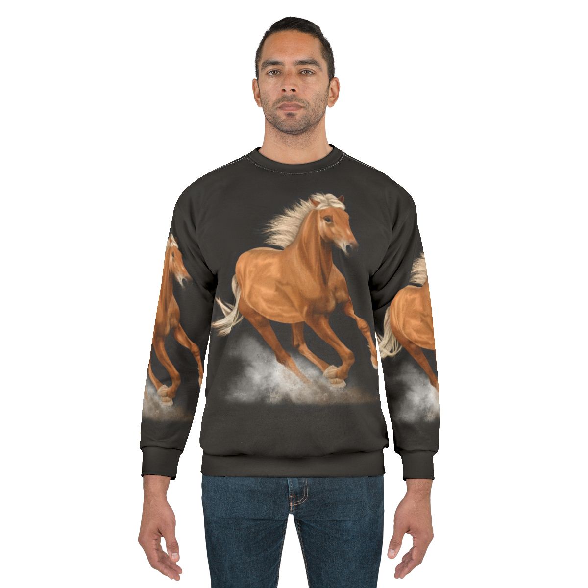 Running palomino horse painting on a graphic sweatshirt
