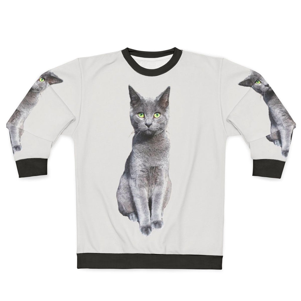 Adorable Russian Blue Cat Kitten Wearing Cozy Sweatshirt