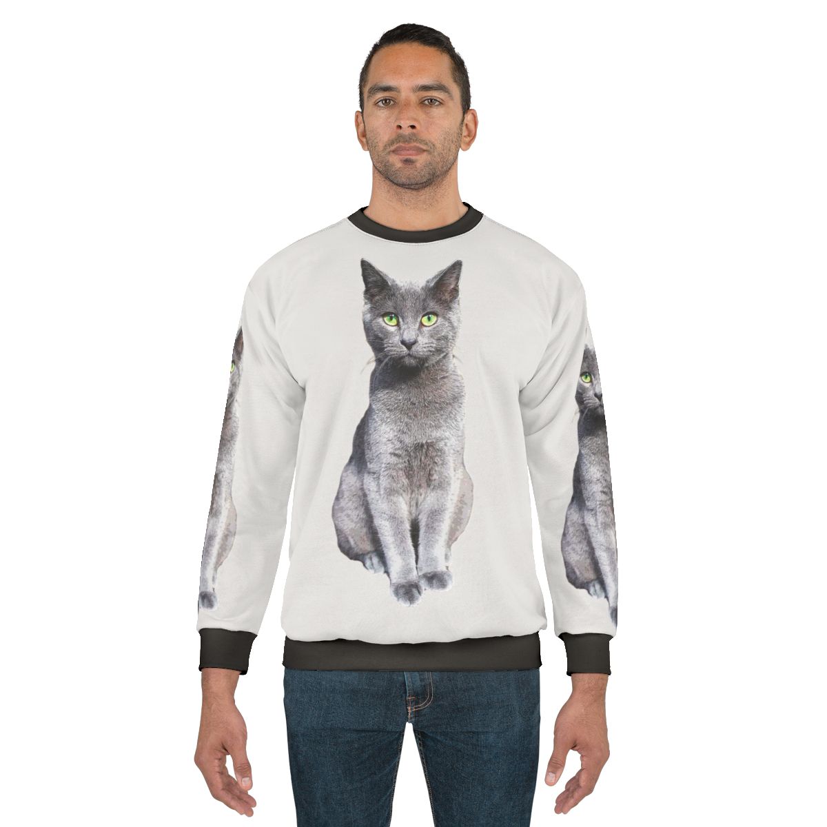 Adorable Russian Blue Cat Kitten Wearing Cozy Sweatshirt
