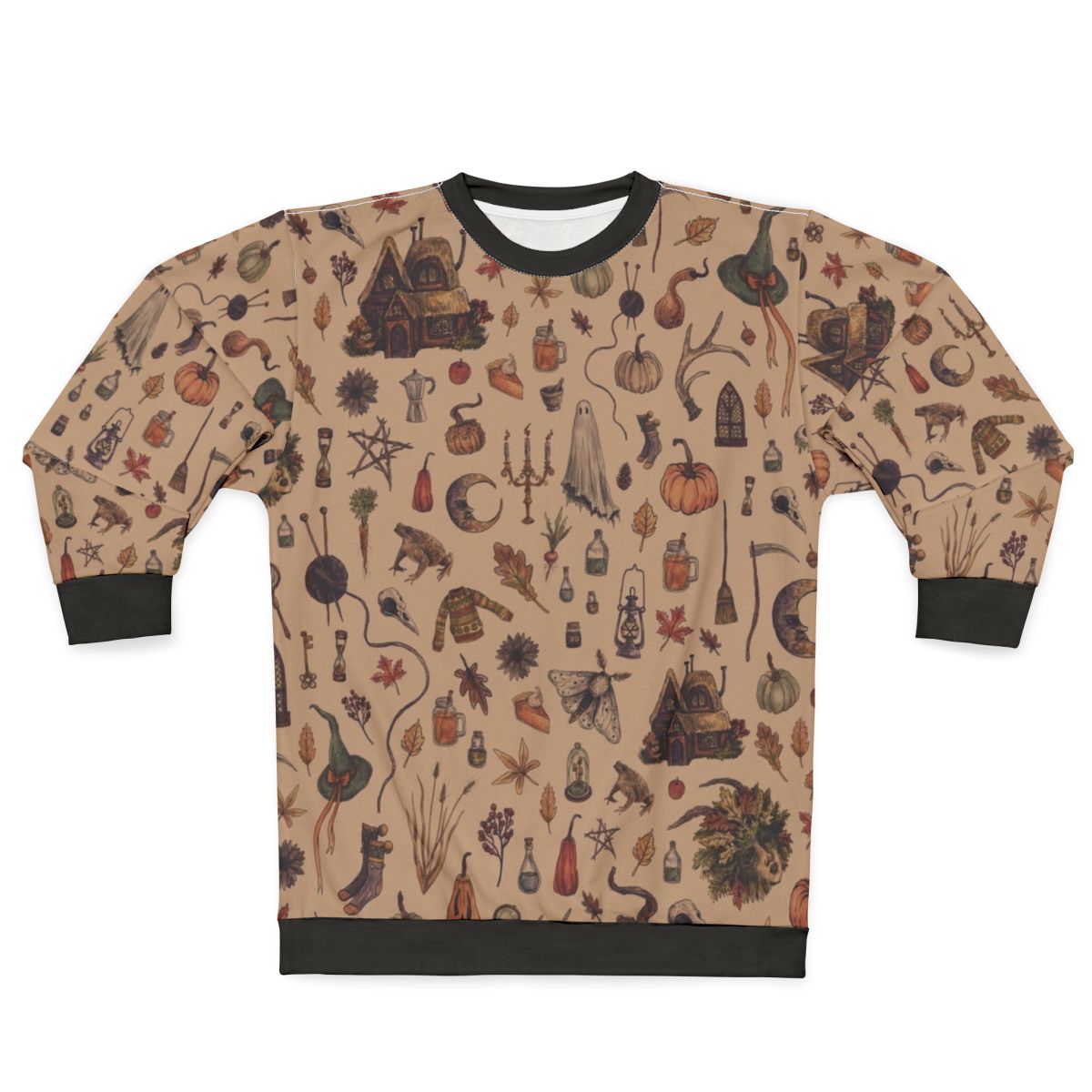 Rustic brown cozy crone sweatshirt with witchy, cottagecore design