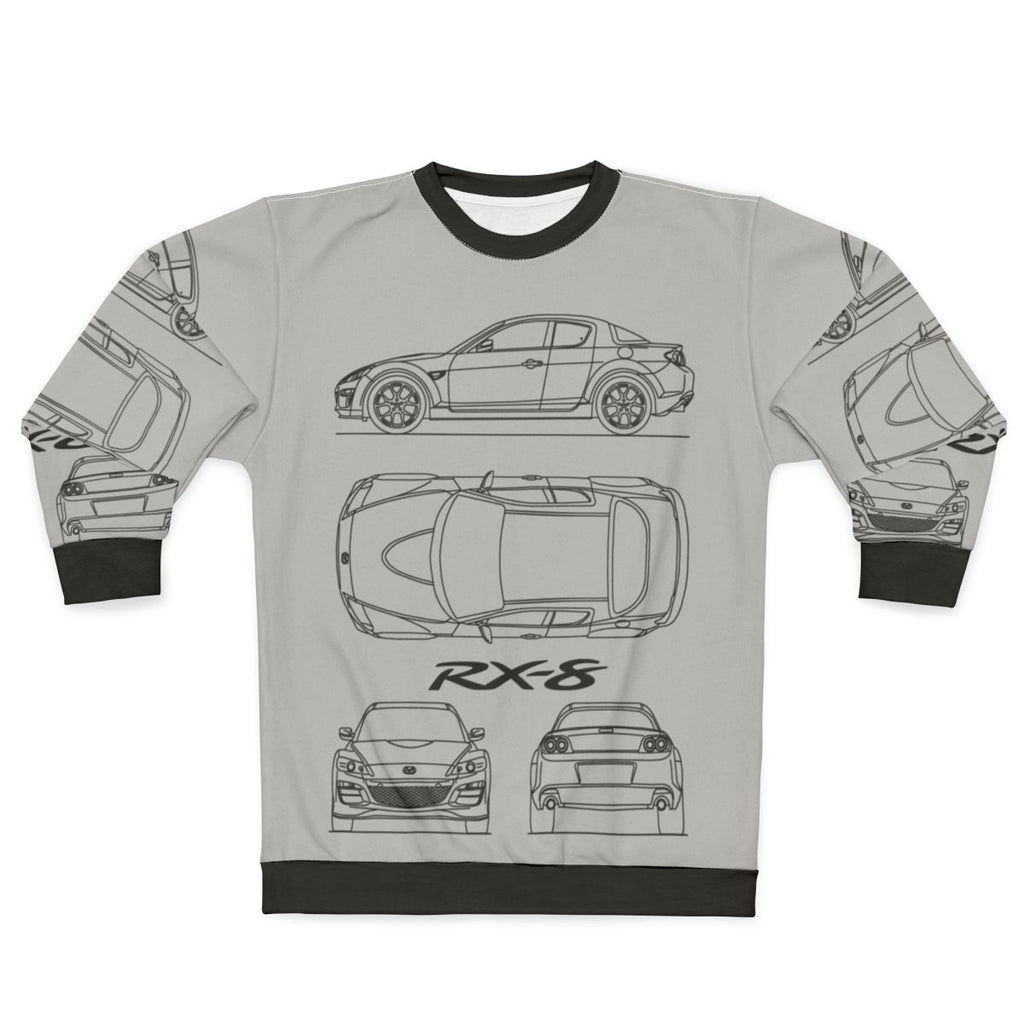 Mazda RX8 blueprint design on black sweatshirt