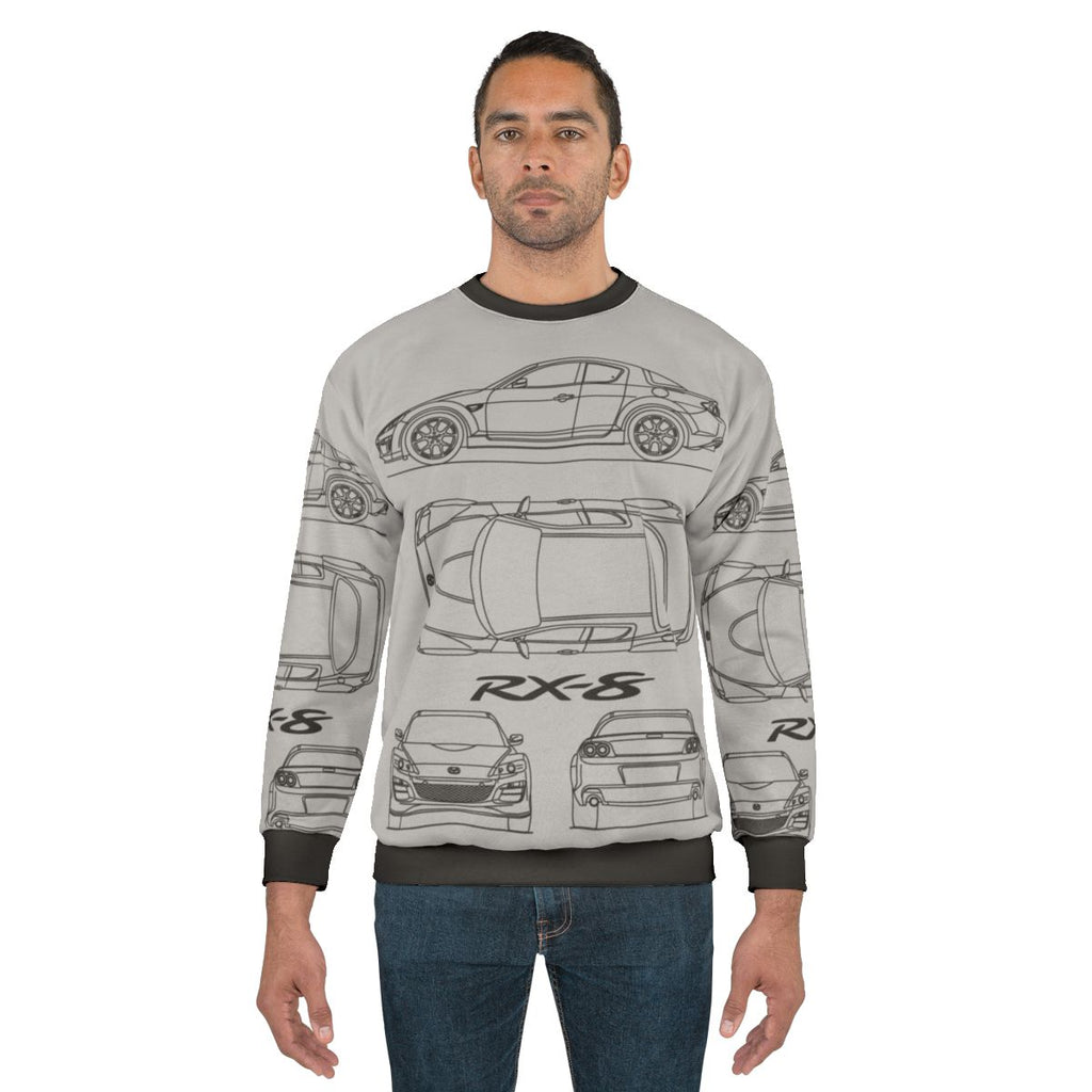 Mazda RX8 blueprint design on black sweatshirt