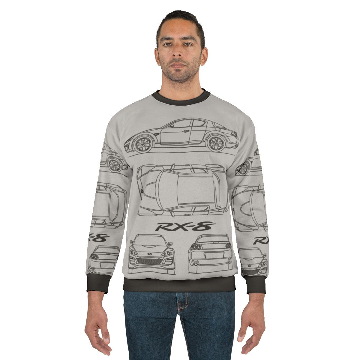 Mazda RX8 blueprint design on black sweatshirt