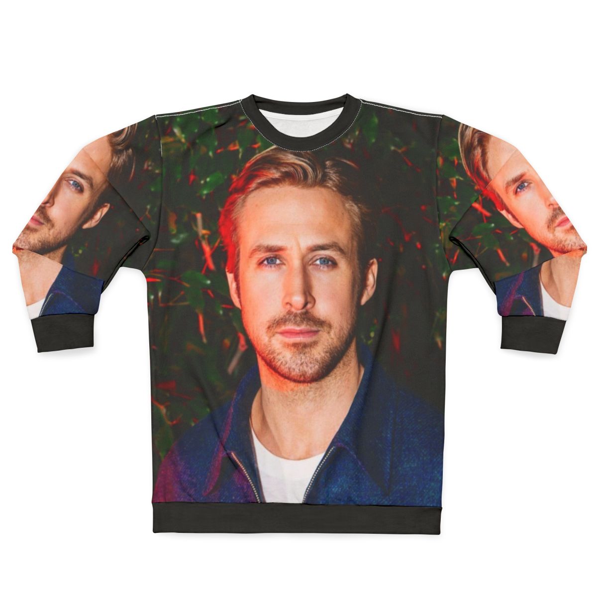 Ryan Gosling wearing a grey sweatshirt from the movie 'Drive'