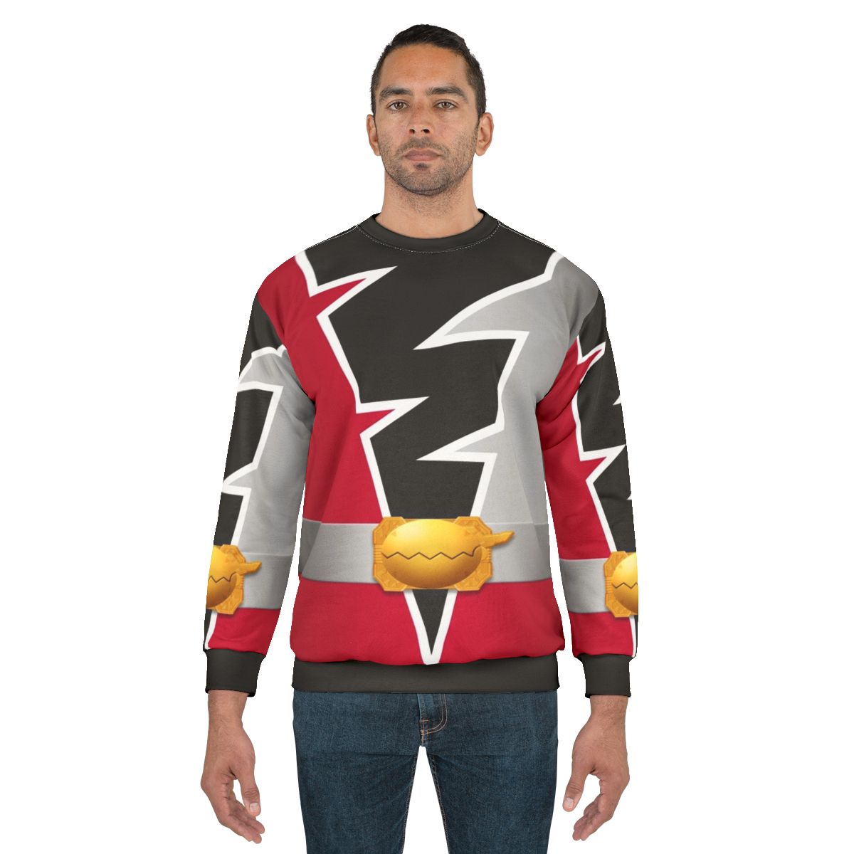 Ryusoulger Red Sweatshirt featuring dinosaur and tokusatsu elements
