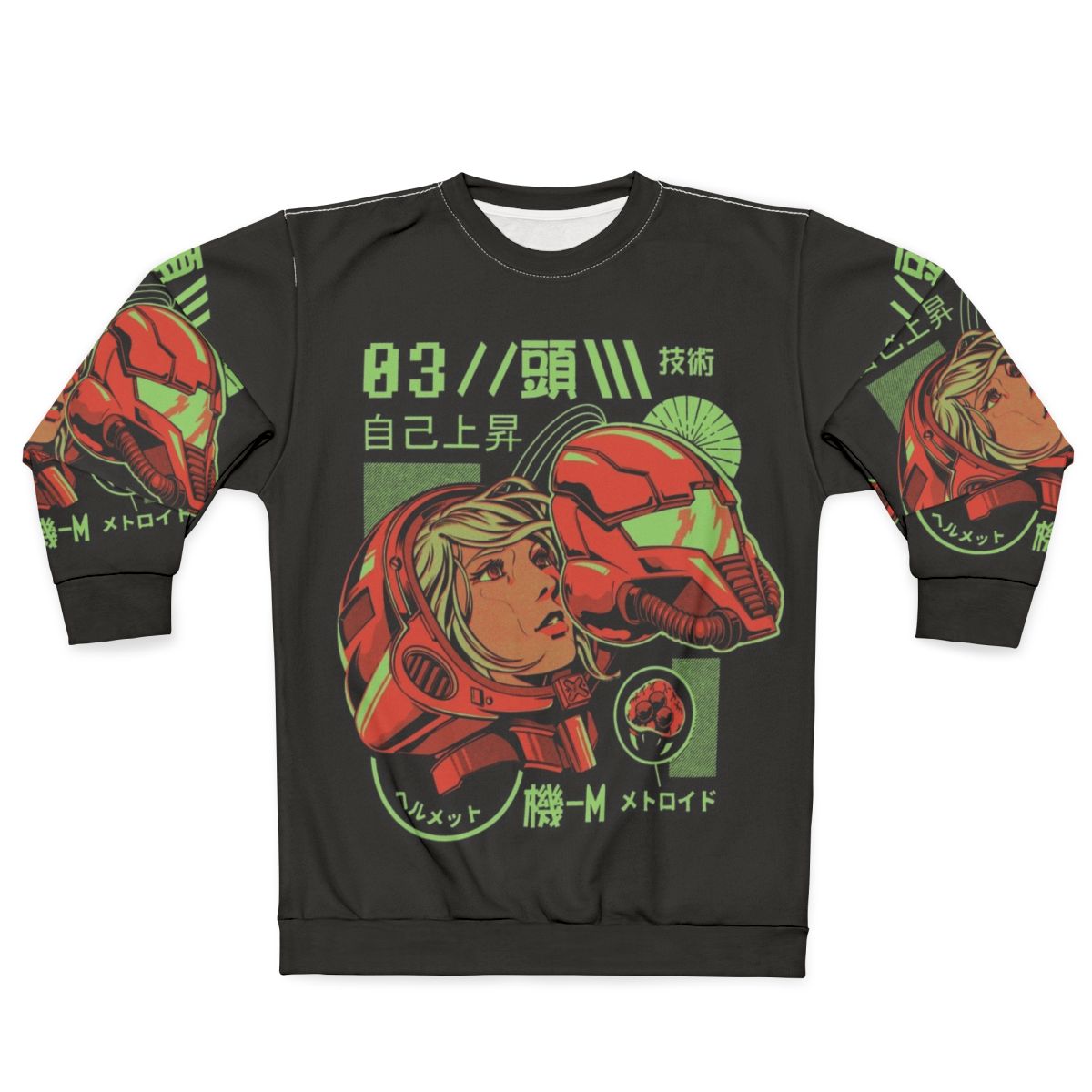 Retro sci-fi sweatshirt with gaming and Japanese design elements