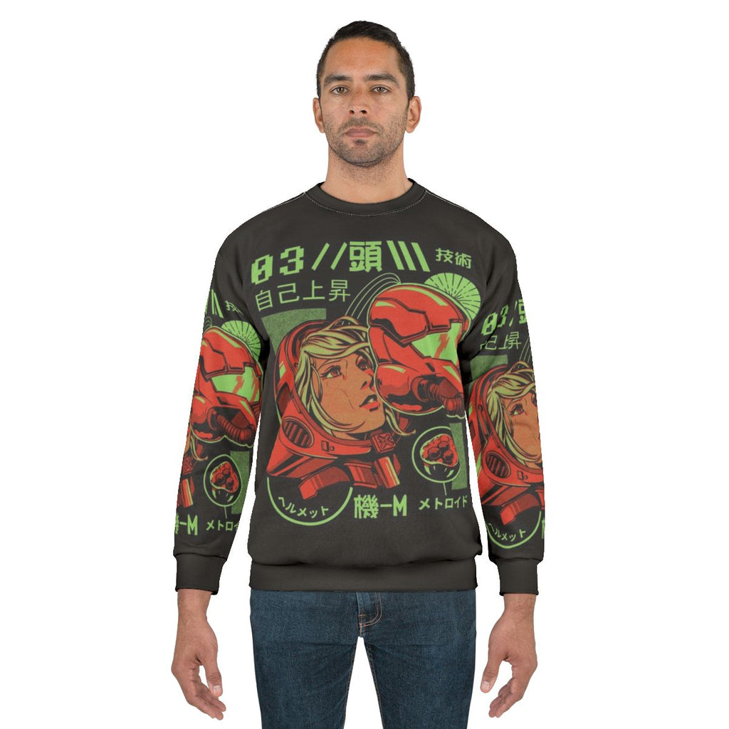 Retro sci-fi sweatshirt with gaming and Japanese design elements