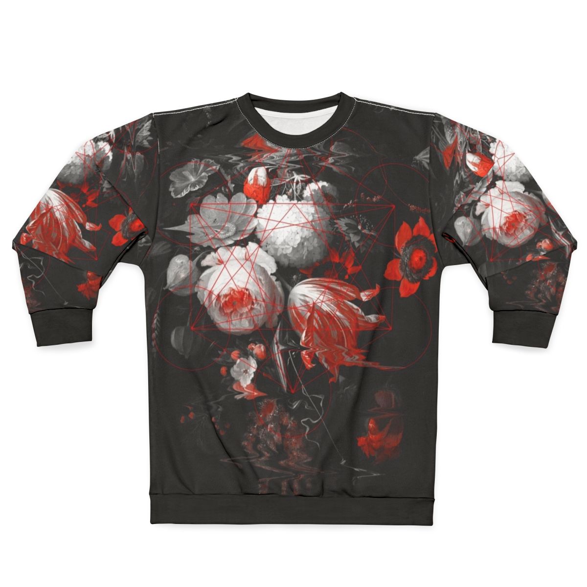 Sacred Flowers Sweatshirt featuring geometric floral renaissance and glitch art design