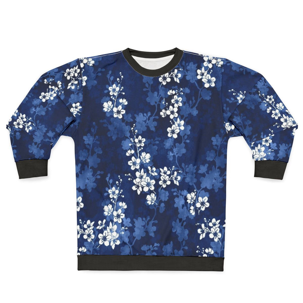 Navy blue sweatshirt with sakura blossom and butterfly design