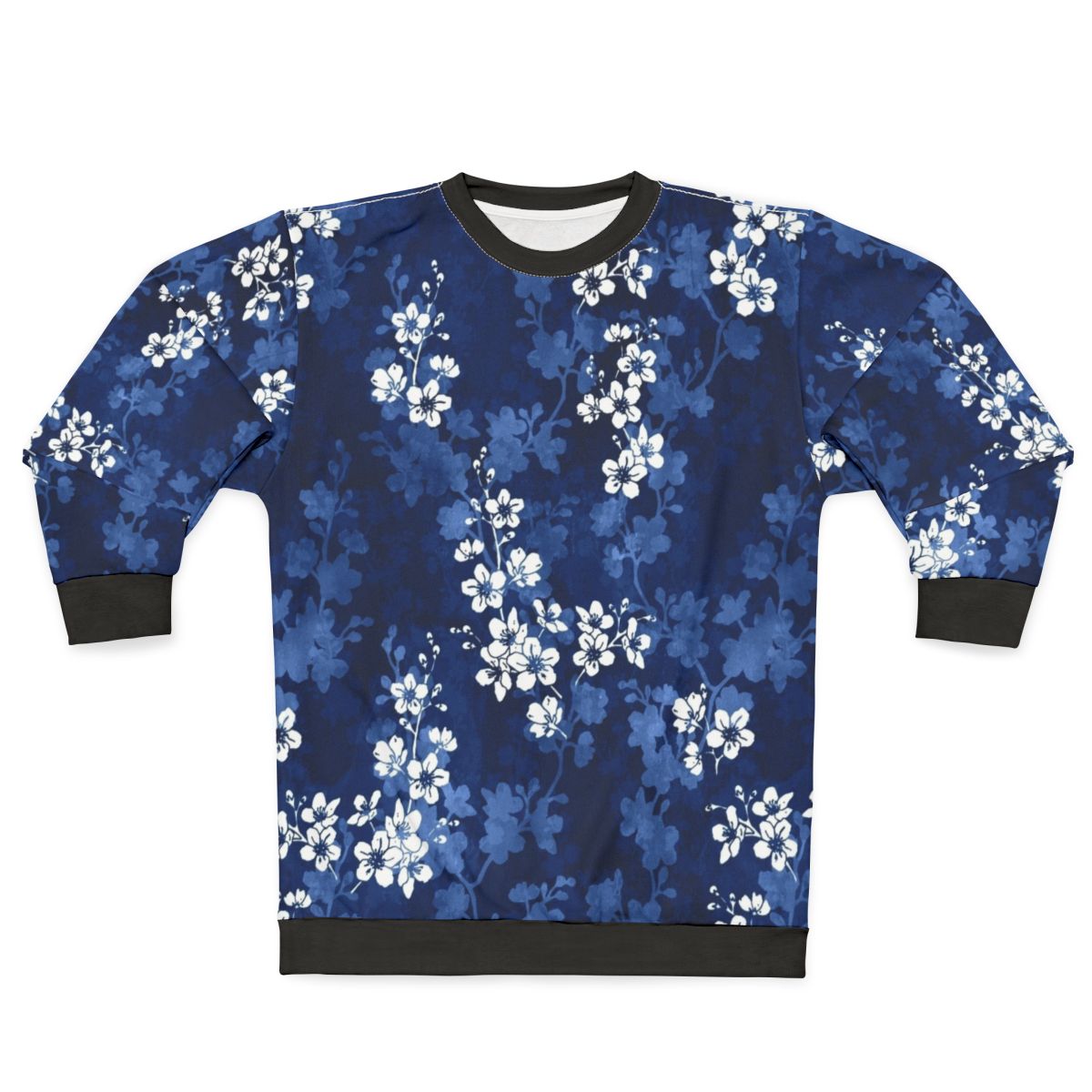 Navy blue sweatshirt with sakura blossom and butterfly design