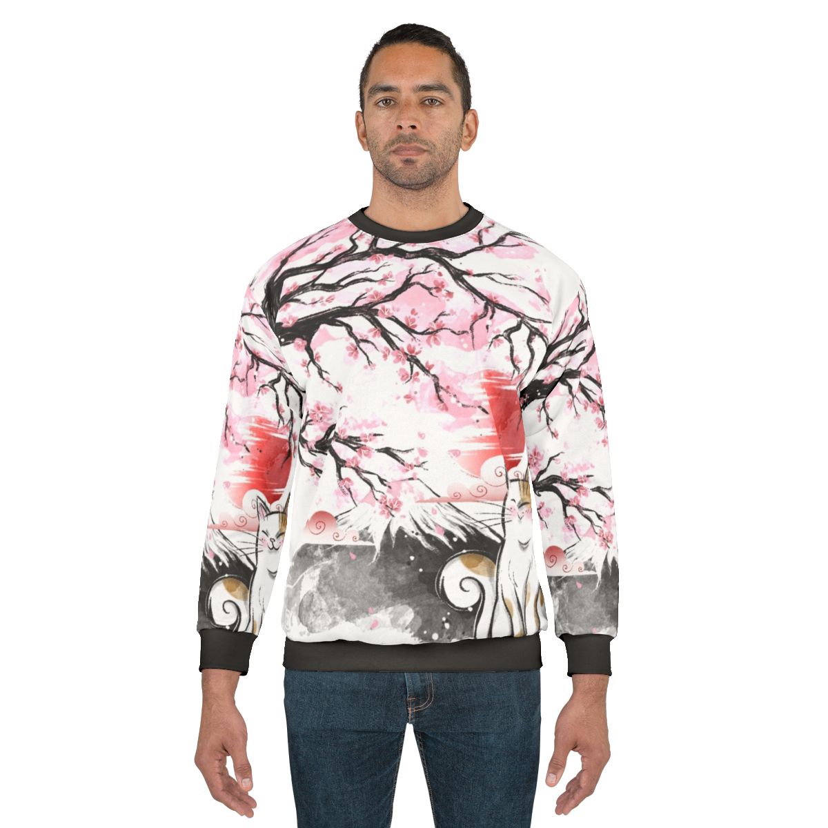 Sakura Cat Sweatshirt, featuring a cat design with cherry blossoms