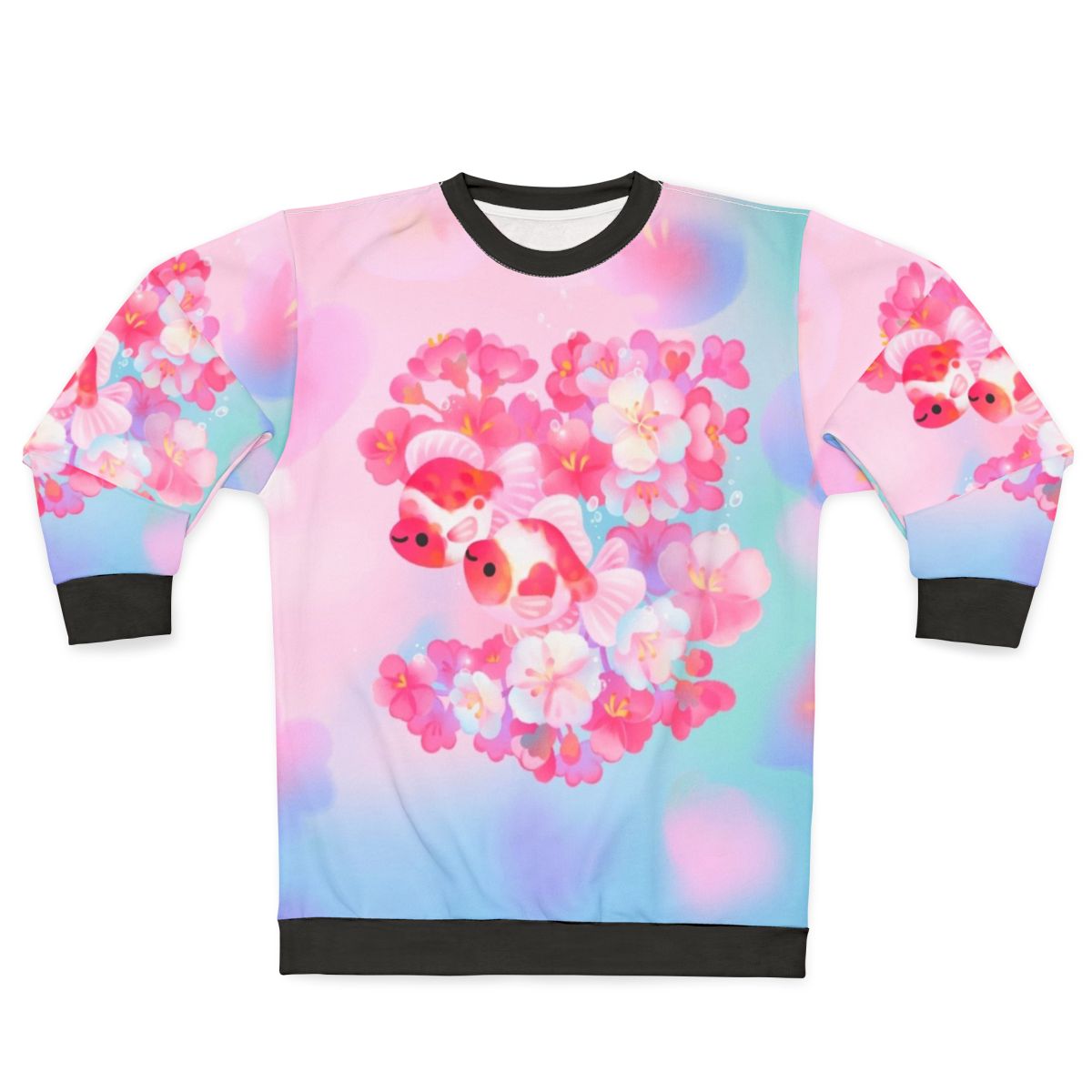 Sakura Ryukin Sweatshirt with Watercolor Cherry Blossom and Goldfish Design