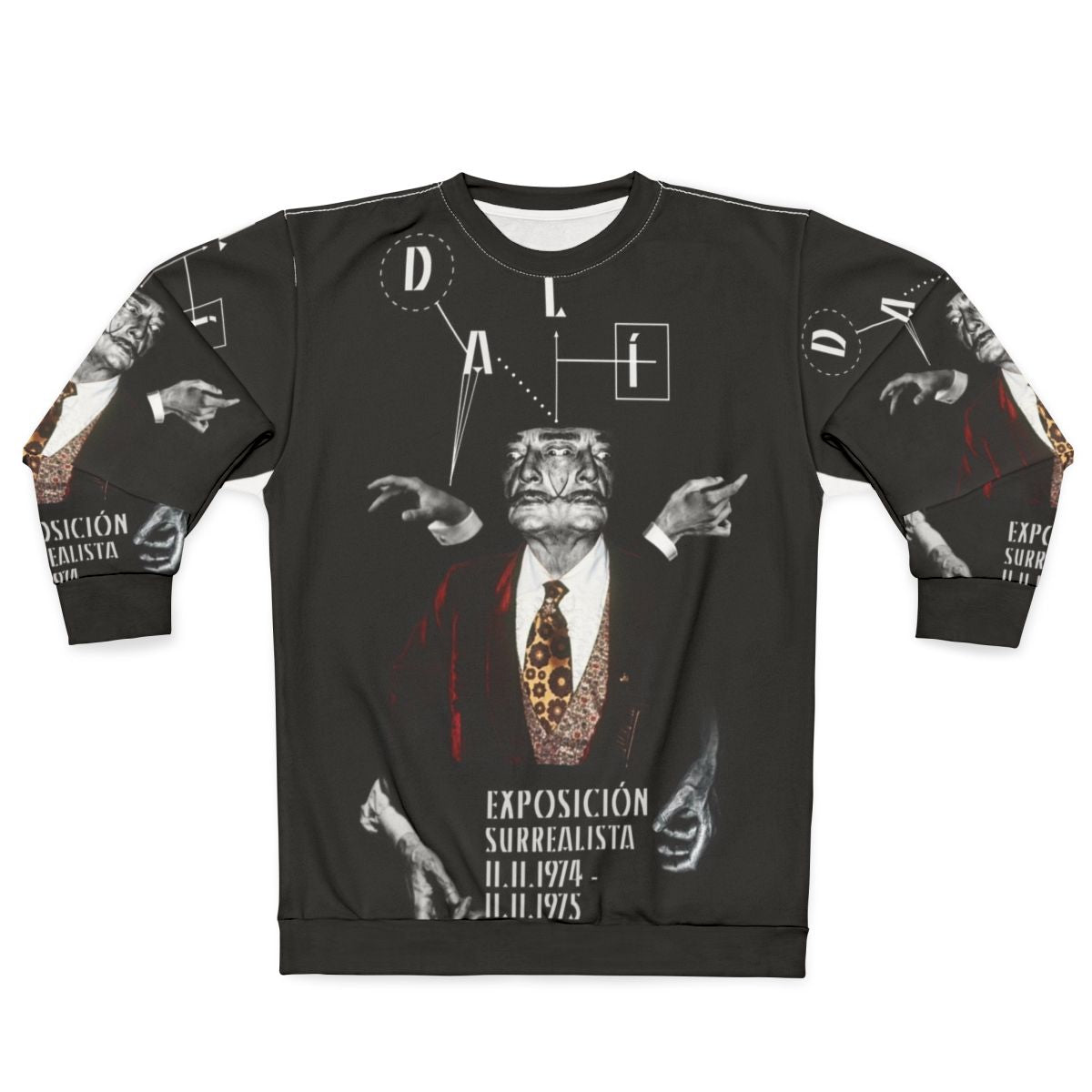 Salvador Dali surreal portrait on a black sweatshirt
