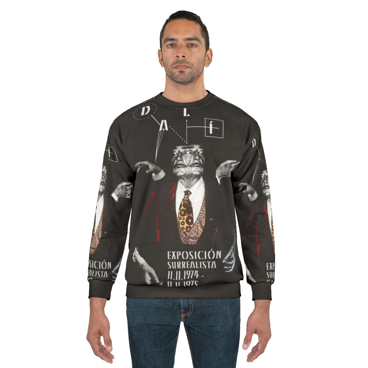 Salvador Dali surreal portrait on a black sweatshirt