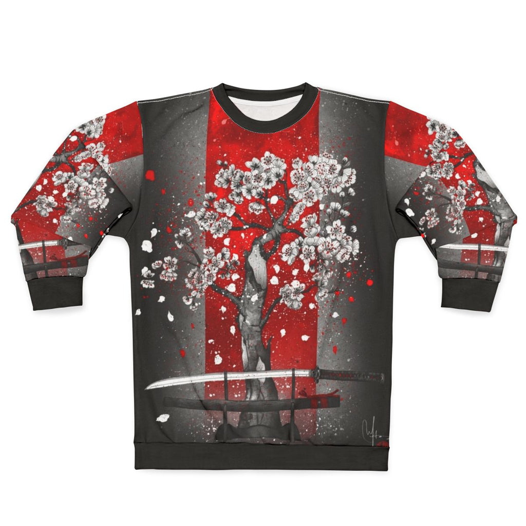 Samurai Sweatshirt with Katana and Cherry Blossoms