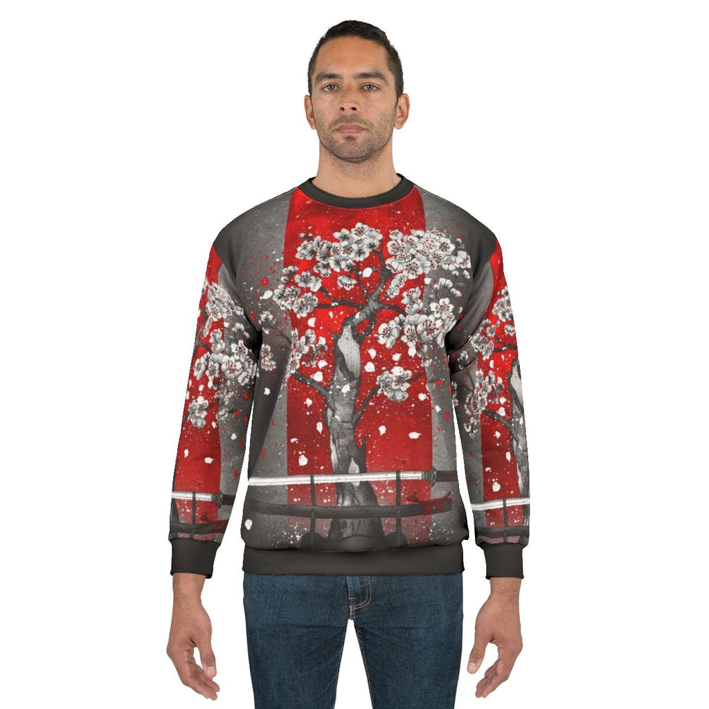 Samurai Sweatshirt with Katana and Cherry Blossoms