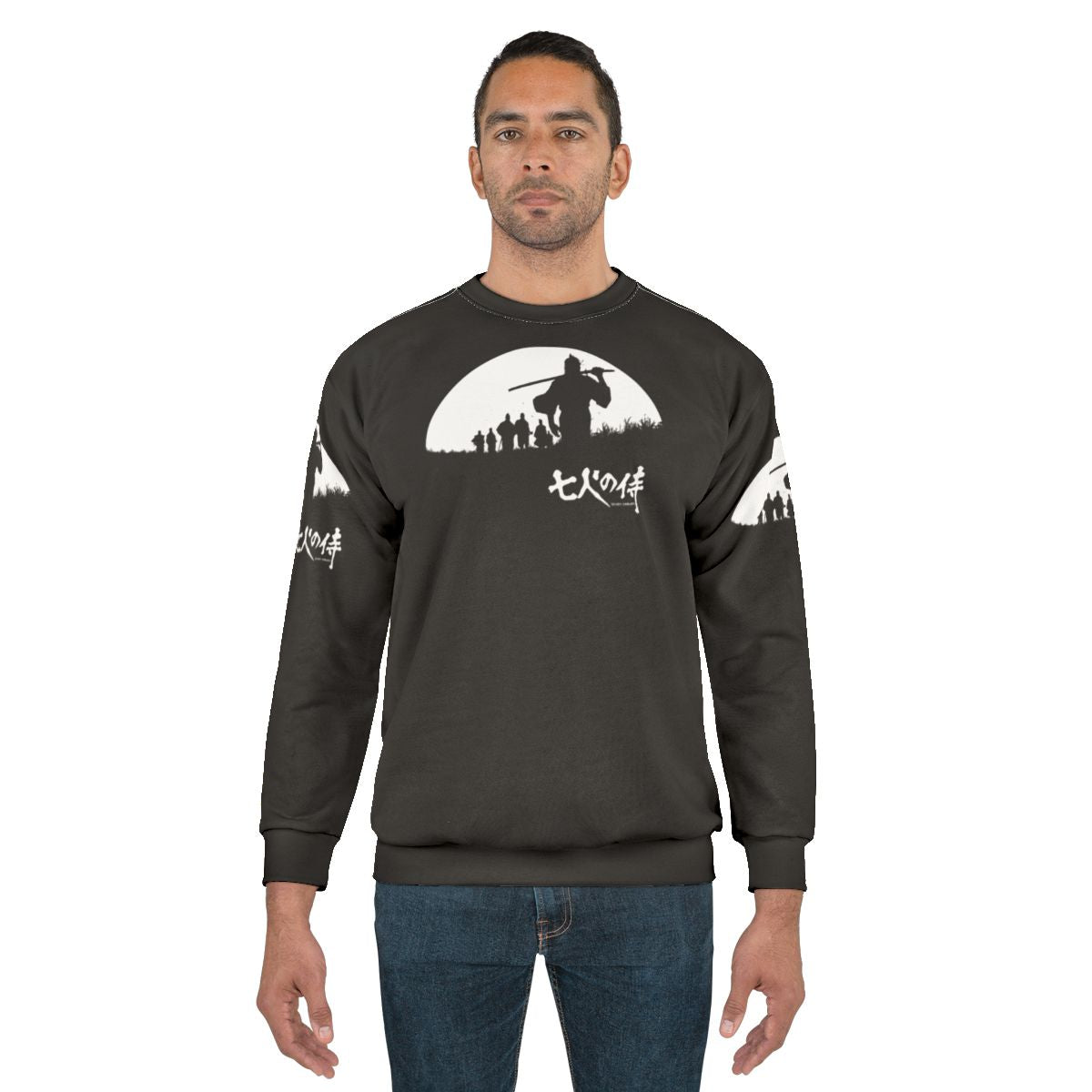 Samurai silhouette against a full moon, Japanese art and anime inspired sweatshirt