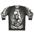 Dark Santa Muerte Sweatshirt with Skull and Floral Design