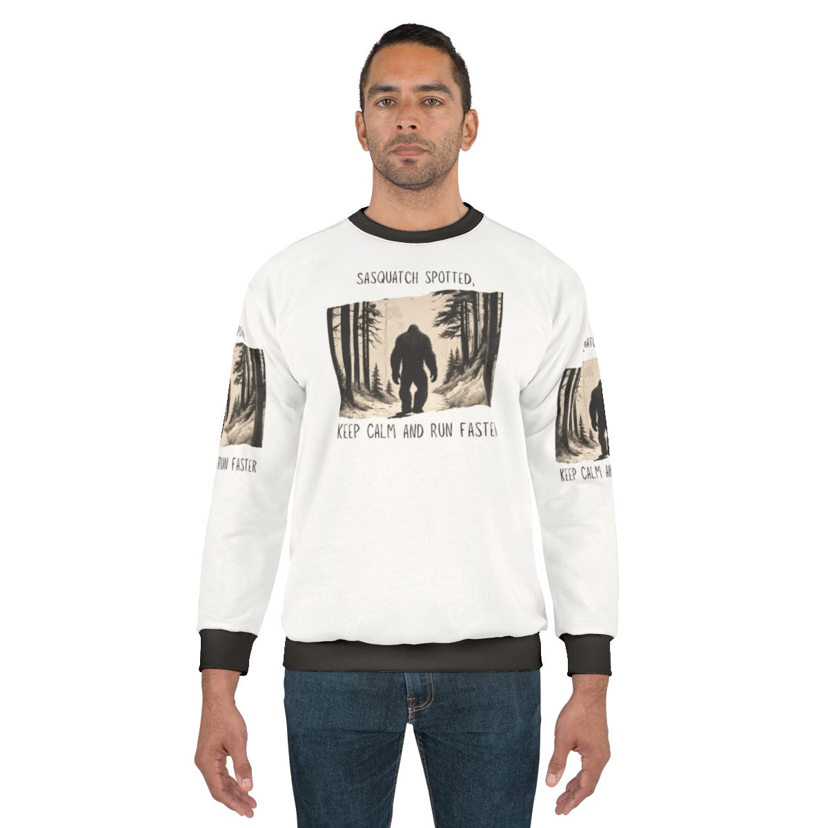 Sasquatch Spotted Sweatshirt with Keep Calm and Run Faster Design