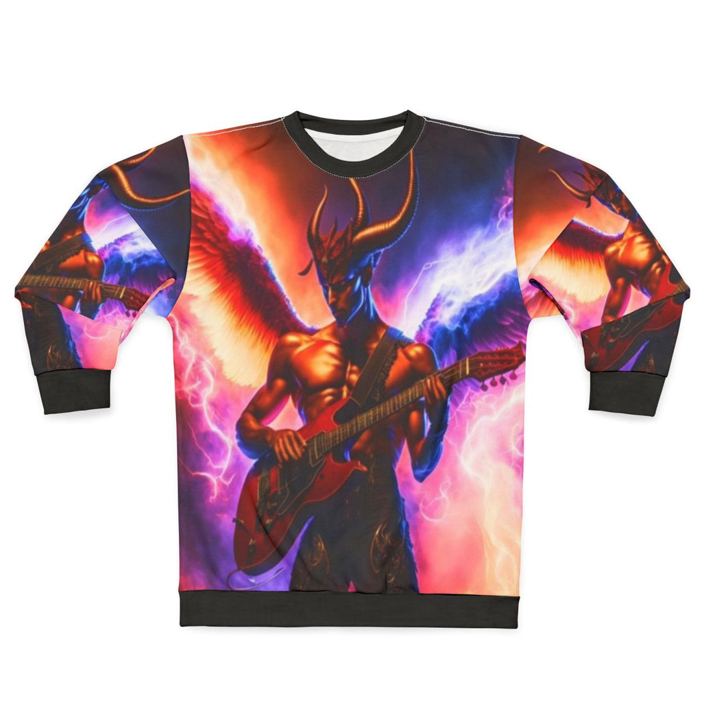 Satanic electric guitar sweatshirt with dark horror art design