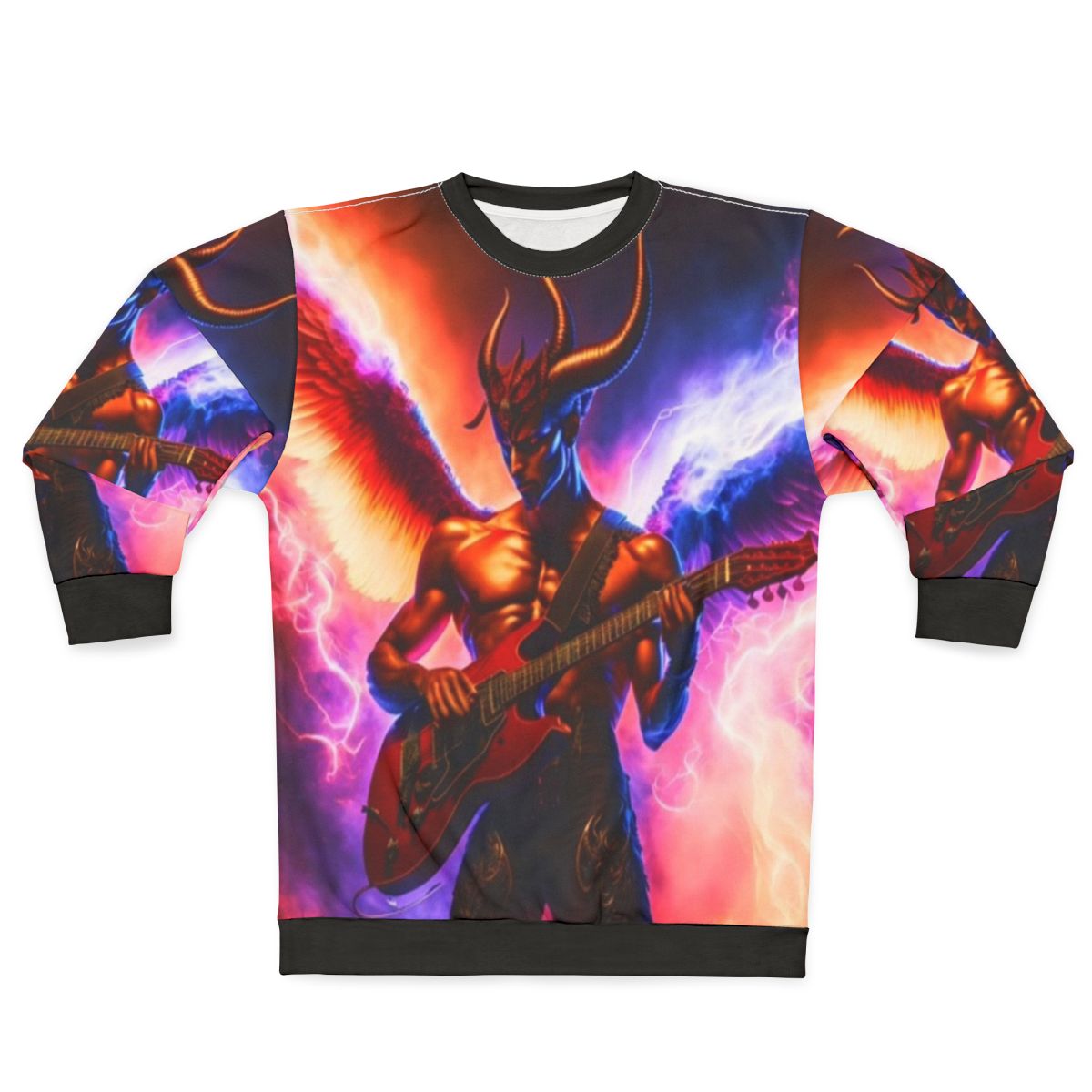 Satanic electric guitar sweatshirt with dark horror art design