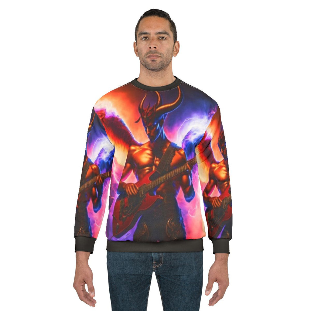 Satanic electric guitar sweatshirt with dark horror art design