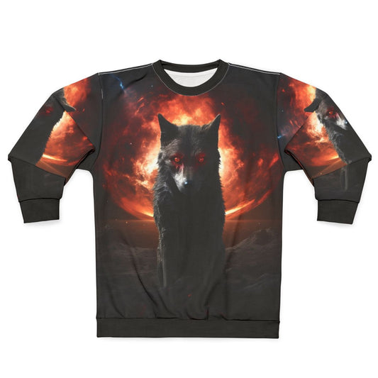 Satanic dog sweatshirt featuring a dark, horrifying wolf design