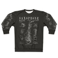 Vintage saxophone patent drawing print on sweatshirt
